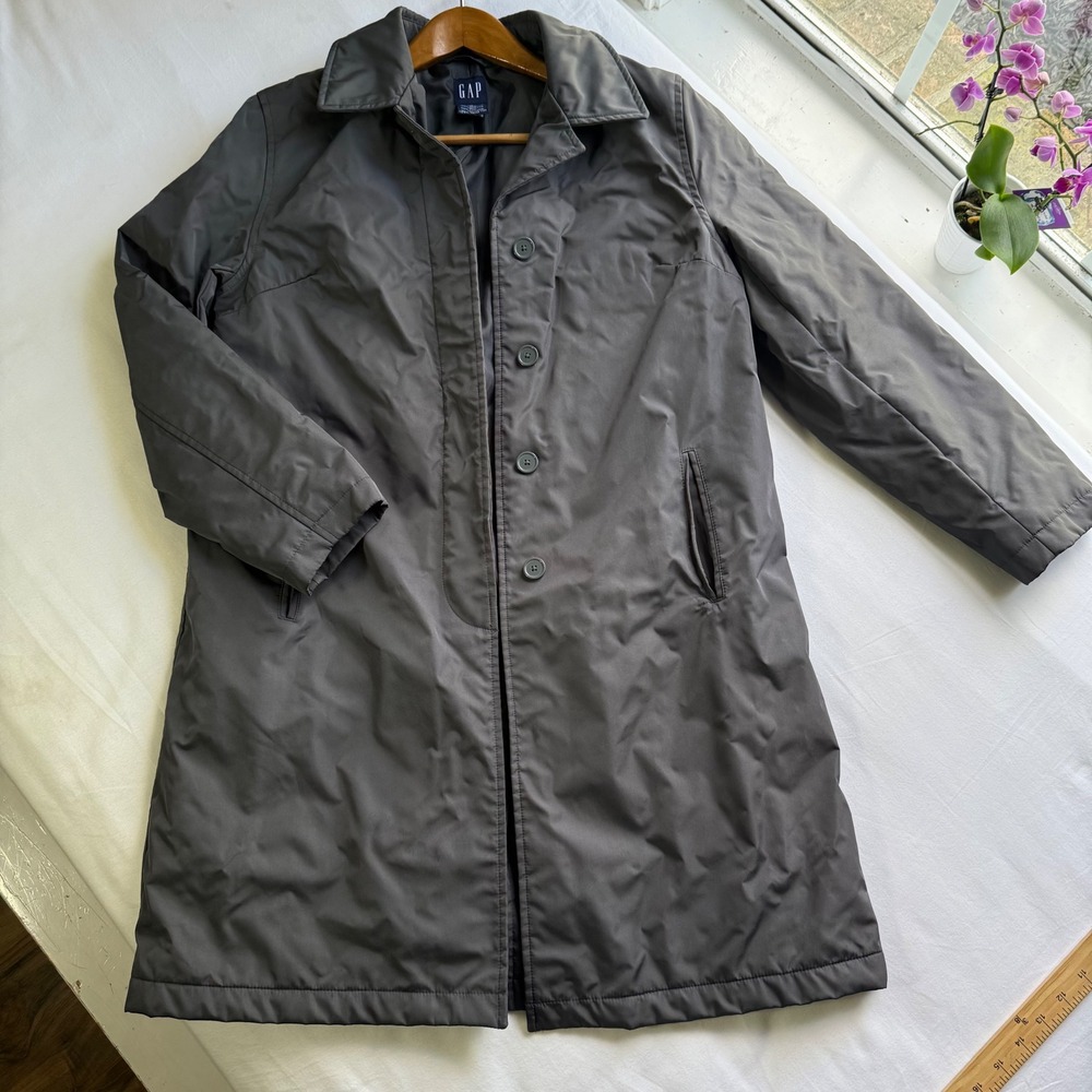 Gap Mens Gray Button Front Car Coat Rain Jacket Padded Insulated Small